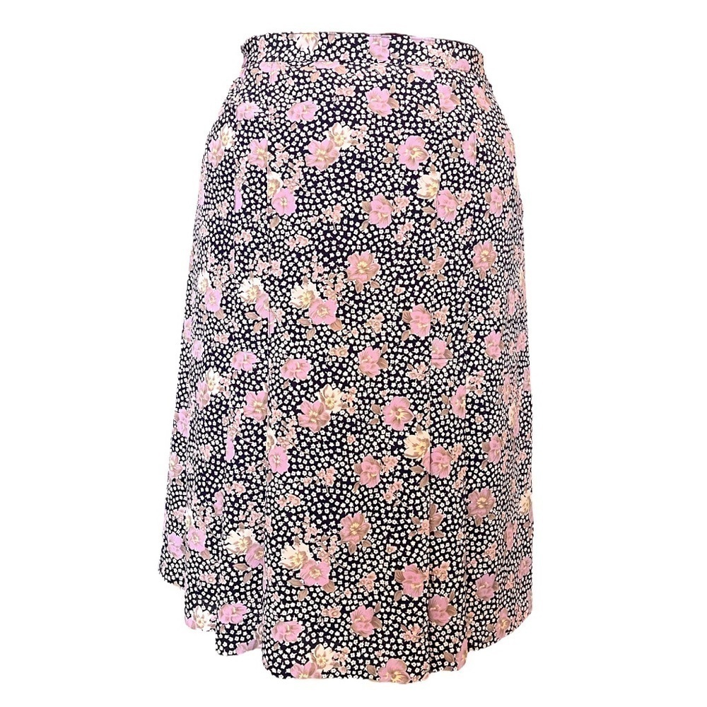 Vintage A-Line Floral Midi Skirt with Box Pleat Hem Detail